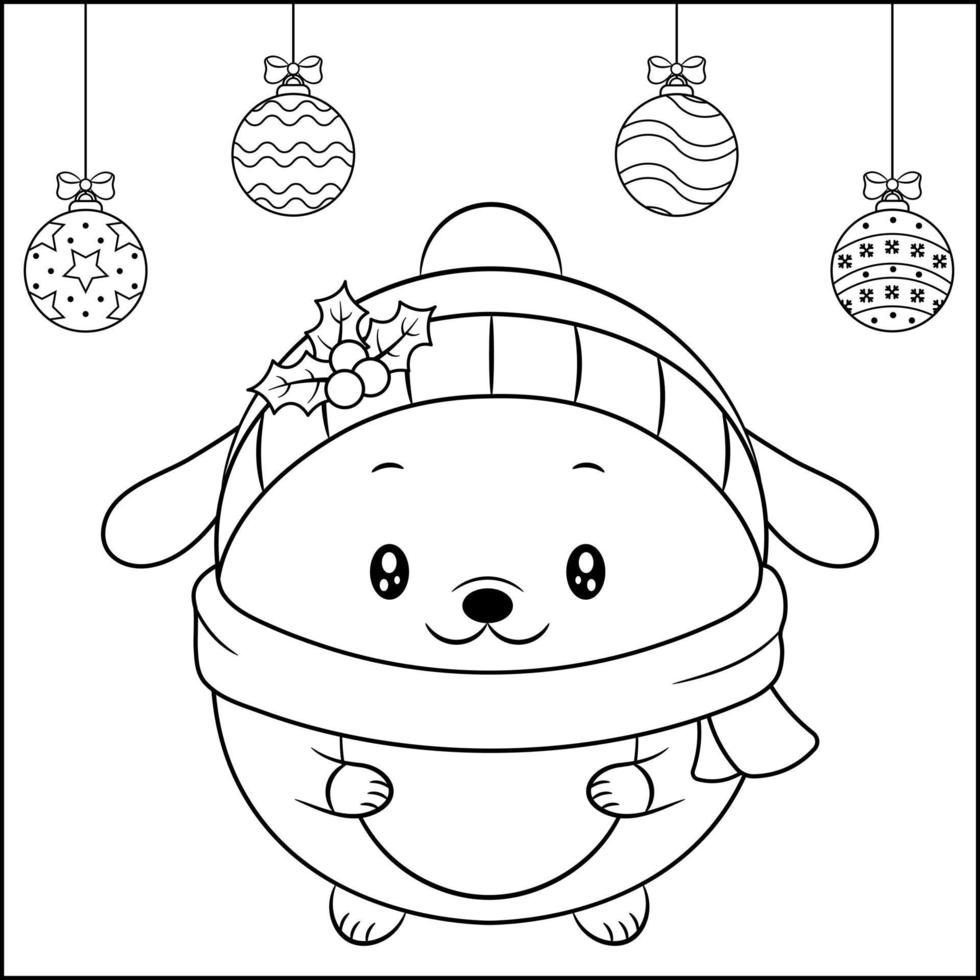 esboço de desenho de cachorro fofo de natal para colorir com